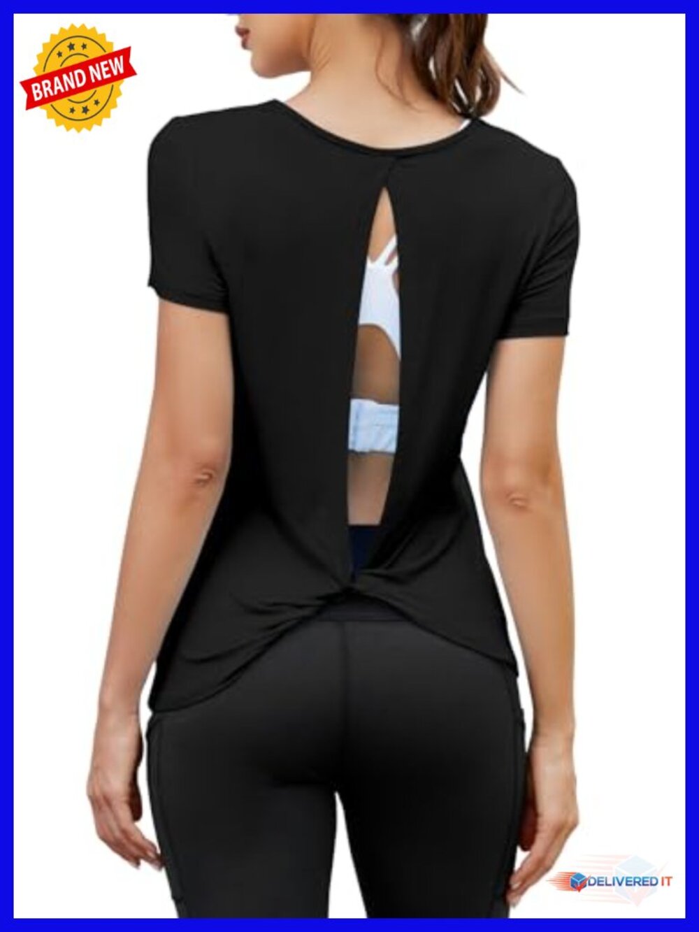 Open Back Workout Top Short Sleeve Athletic Yoga Gym T-Shirt Backless